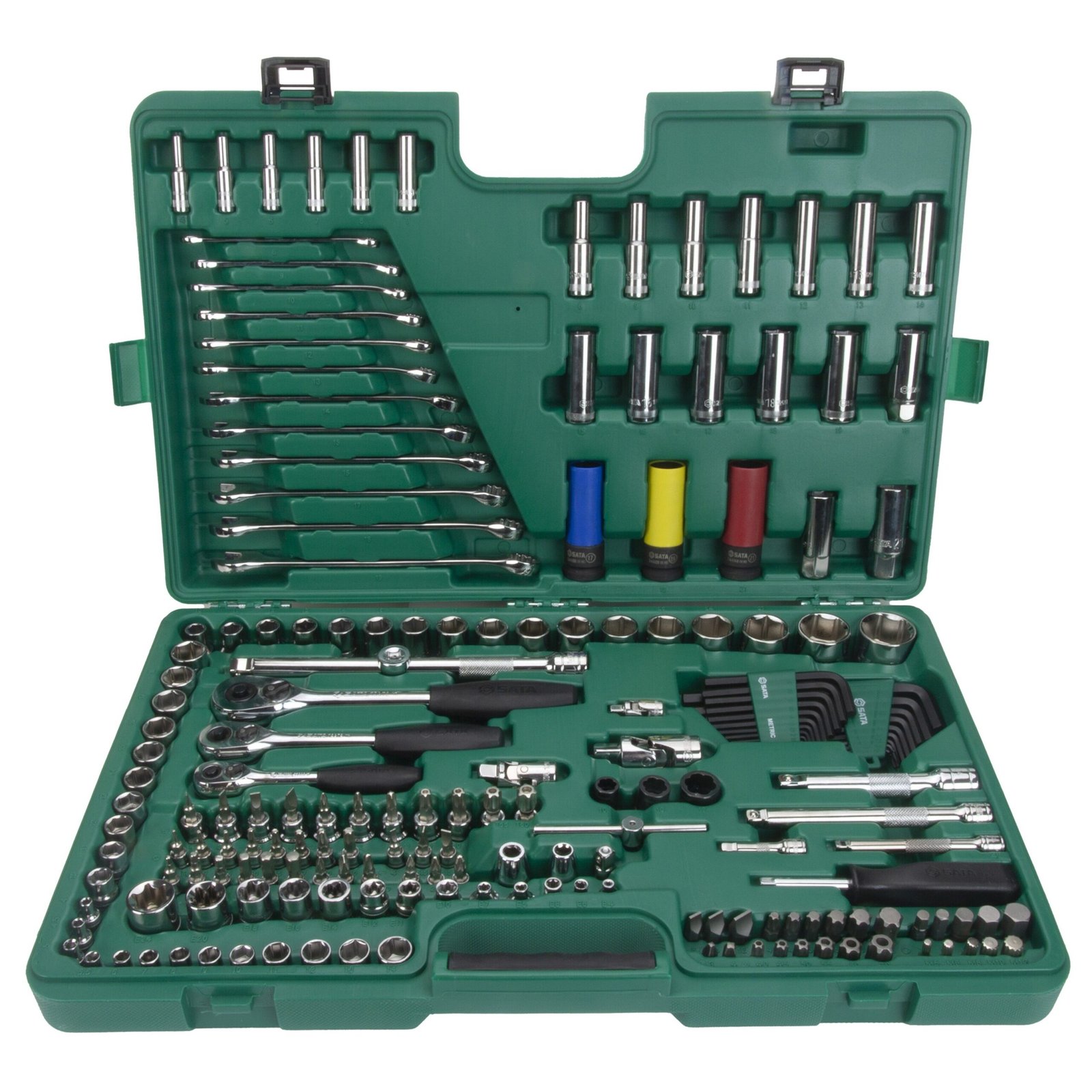 1/4'' + 3/8'' + 1/2'' Galvučių ir raktų rinkinys 190vnt. 6-kampės